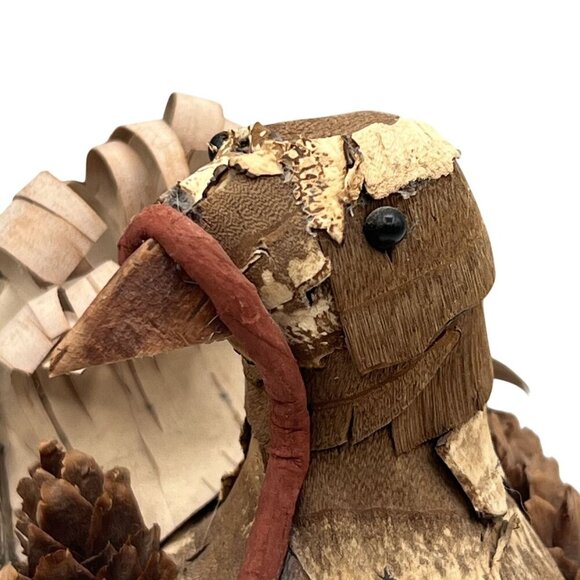 Vintage Handmade Set Rustic Turkey Figurines Bark Pinecone Folk Art Thanksgiving - Picture 3 of 16